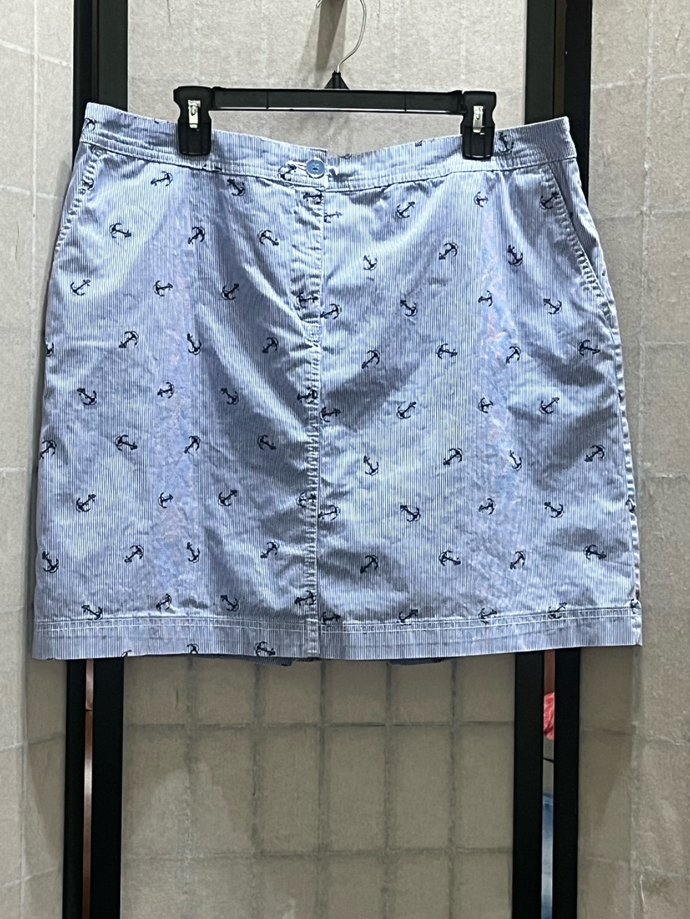 Karen Scott Woman Nautical Blue/White, PINSTRIPES, All over Anchors pattern 16W